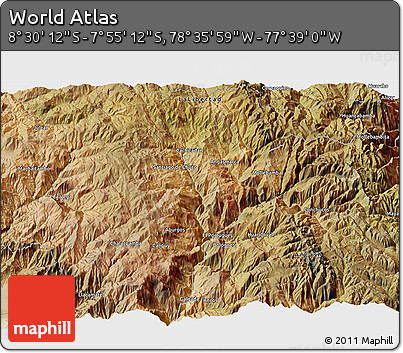 Satellite 3D Map of the Area around 8° 12' 42" S, 78° 7' 30" W