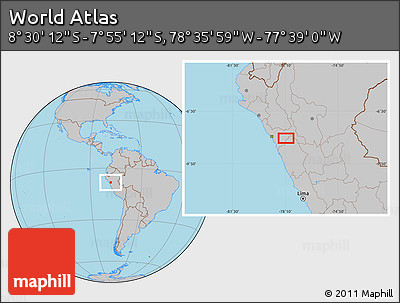 Gray Location Map of the Area around 8° 12' 42" S, 78° 7' 30" W