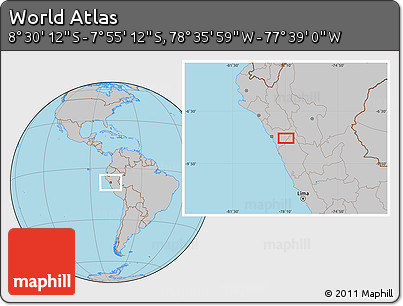Gray Location Map of the Area around 8° 12' 42" S, 78° 7' 30" W