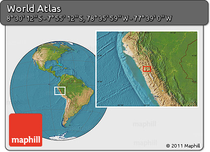 Satellite Location Map of the Area around 8° 12' 42" S, 78° 7' 30" W