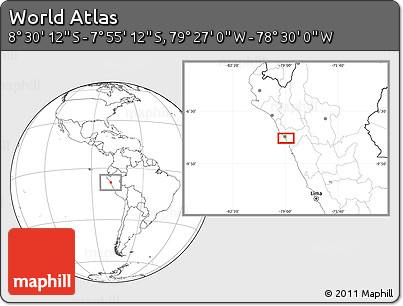 Blank Location Map of the Area around 8° 12' 42" S, 78° 58' 29" W