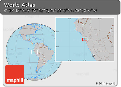 Gray Location Map of the Area around 8° 12' 42" S, 78° 58' 29" W