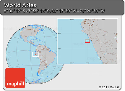 Gray Location Map of the Area around 8° 12' 42" S, 79° 49' 29" W