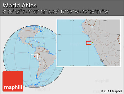 Gray Location Map of the Area around 8° 12' 42" S, 79° 49' 29" W