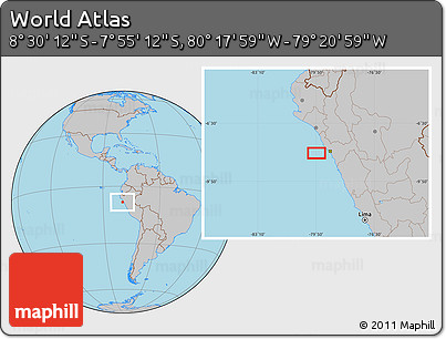 Gray Location Map of the Area around 8° 12' 42" S, 79° 49' 29" W