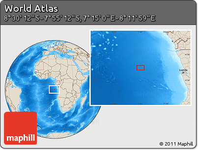 Shaded Relief Location Map of the Area around 8° 12' 42" S, 7° 43' 29" E