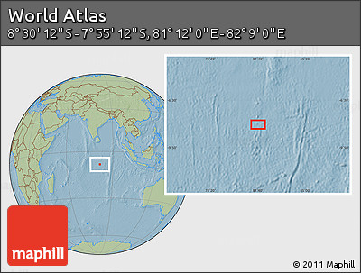 Savanna Style Location Map of the Area around 8° 12' 42" S, 81° 40' 30" E, hill shading