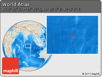 Shaded Relief Location Map of the Area around 8° 12' 42" S, 81° 40' 30" E
