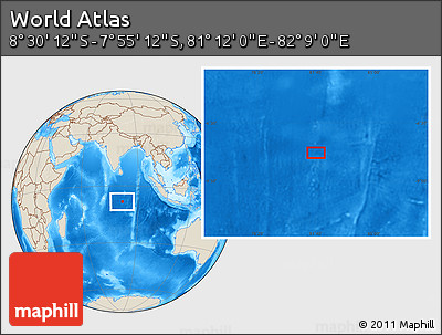 Shaded Relief Location Map of the Area around 8° 12' 42" S, 81° 40' 30" E