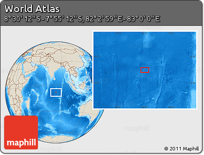 Shaded Relief Location Map of the Area around 8° 12' 42" S, 82° 31' 30" E