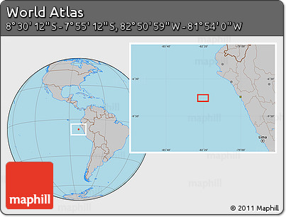Gray Location Map of the Area around 8° 12' 42" S, 82° 22' 30" W