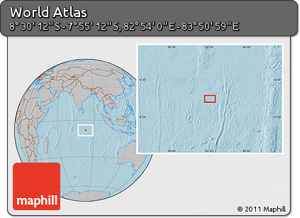 Gray Location Map of the Area around 8° 12' 42" S, 83° 22' 30" E, hill shading