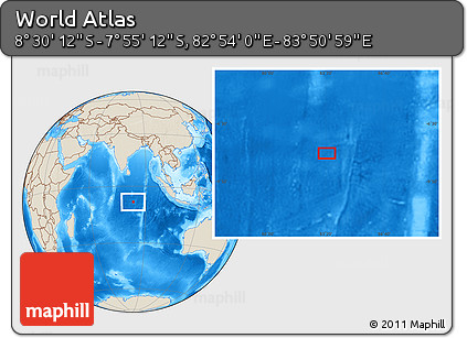 Shaded Relief Location Map of the Area around 8° 12' 42" S, 83° 22' 30" E