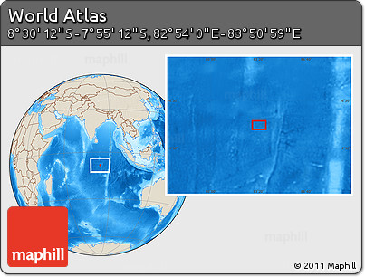 Shaded Relief Location Map of the Area around 8° 12' 42" S, 83° 22' 30" E