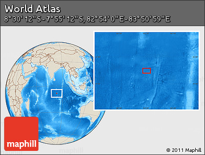 Shaded Relief Location Map of the Area around 8° 12' 42" S, 83° 22' 30" E