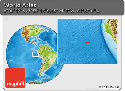 Physical Location Map of the Area around 8° 12' 42" S, 84° 55' 30" W