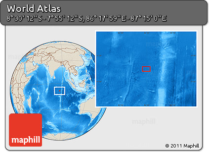 Shaded Relief Location Map of the Area around 8° 12' 42" S, 86° 46' 30" E