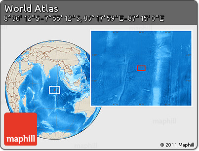 Shaded Relief Location Map of the Area around 8° 12' 42" S, 86° 46' 30" E