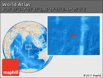 Shaded Relief Location Map of the Area around 8° 12' 42" S, 86° 46' 30" E