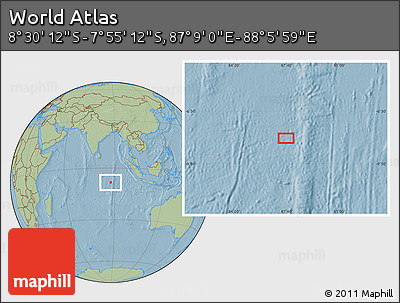 Savanna Style Location Map of the Area around 8° 12' 42" S, 87° 37' 30" E, hill shading
