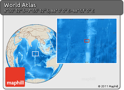 Shaded Relief Location Map of the Area around 8° 12' 42" S, 88° 28' 29" E