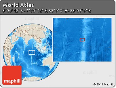 Shaded Relief Location Map of the Area around 8° 12' 42" S, 88° 28' 29" E