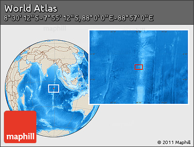 Shaded Relief Location Map of the Area around 8° 12' 42" S, 88° 28' 29" E