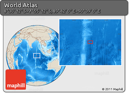 Shaded Relief Location Map of the Area around 8° 12' 42" S, 90° 10' 30" E