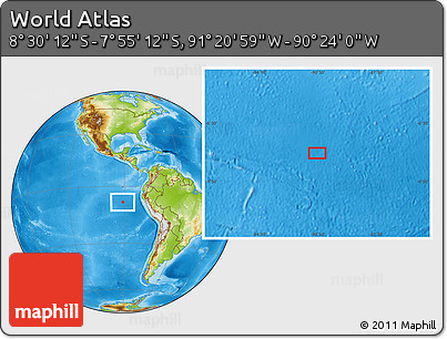 Physical Location Map of the Area around 8° 12' 42" S, 90° 52' 30" W