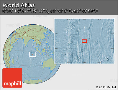 Savanna Style Location Map of the Area around 8° 12' 42" S, 91° 52' 30" E, hill shading