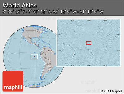Gray Location Map of the Area around 8° 12' 42" S, 91° 43' 29" W, hill shading