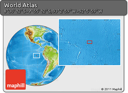 Physical Location Map of the Area around 8° 12' 42" S, 92° 34' 29" W