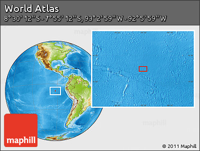 Physical Location Map of the Area around 8° 12' 42" S, 92° 34' 29" W