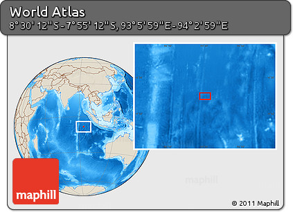 Shaded Relief Location Map of the Area around 8° 12' 42" S, 93° 34' 29" E