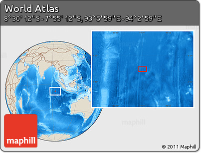 Shaded Relief Location Map of the Area around 8° 12' 42" S, 93° 34' 29" E