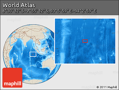 Shaded Relief Location Map of the Area around 8° 12' 42" S, 93° 34' 29" E