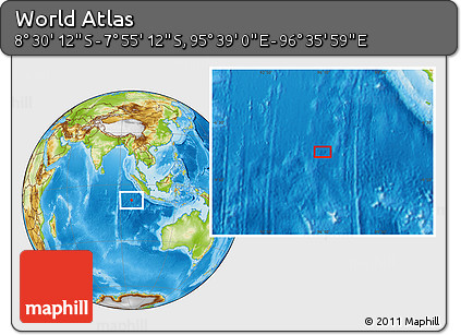 Physical Location Map of the Area around 8° 12' 42" S, 96° 7' 30" E