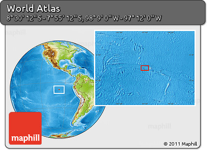 Physical Location Map of the Area around 8° 12' 42" S, 97° 40' 30" W