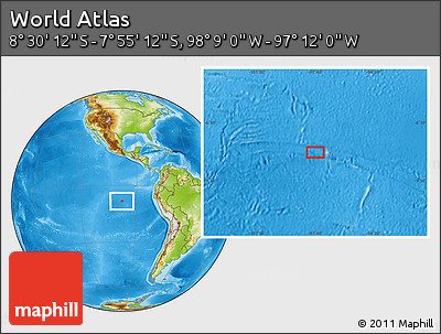 Physical Location Map of the Area around 8° 12' 42" S, 97° 40' 30" W