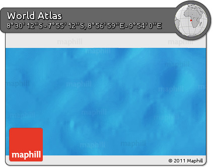Shaded Relief 3D Map of the Area around 8° 12' 42" S, 9° 25' 30" E
