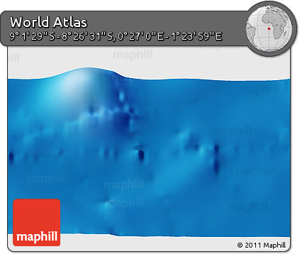 Physical 3D Map of the Area around 8° 44' 0" S, 0° 55' 29" E