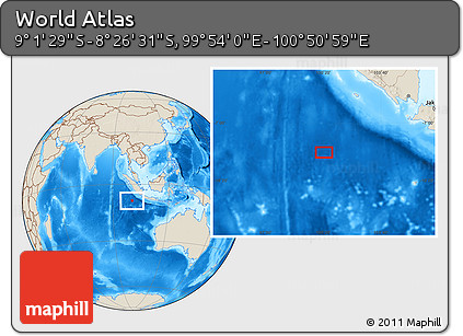 Shaded Relief Location Map of the Area around 8° 44' 0" S, 100° 22' 30" E
