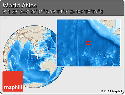Shaded Relief Location Map of the Area around 8° 44' 0" S, 100° 22' 30" E