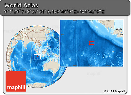 Shaded Relief Location Map of the Area around 8° 44' 0" S, 101° 13' 29" E