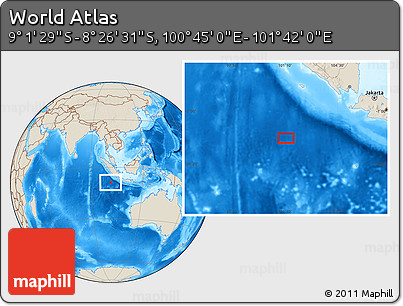 Shaded Relief Location Map of the Area around 8° 44' 0" S, 101° 13' 29" E