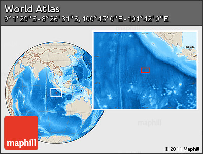 Shaded Relief Location Map of the Area around 8° 44' 0" S, 101° 13' 29" E