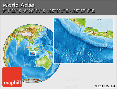 Physical Location Map of the Area around 8° 44' 0" S, 105° 28' 29" E