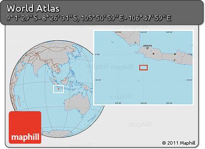 Gray Location Map of the Area around 8° 44' 0" S, 106° 19' 29" E