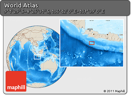 Shaded Relief Location Map of the Area around 8° 44' 0" S, 107° 10' 30" E