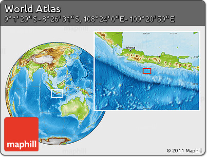 Physical Location Map of the Area around 8° 44' 0" S, 108° 52' 30" E